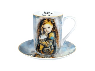 Kubek do kawy ze spodkiem porcelana Carmani Bonilla kot