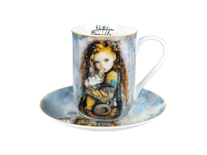 Kubek do kawy ze spodkiem porcelana Carmani Bonilla kot