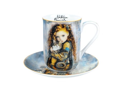 Kubek do kawy ze spodkiem porcelana Carmani Bonilla kot