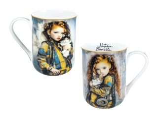 Kubek do kawy ze spodkiem porcelana Carmani Bonilla kot