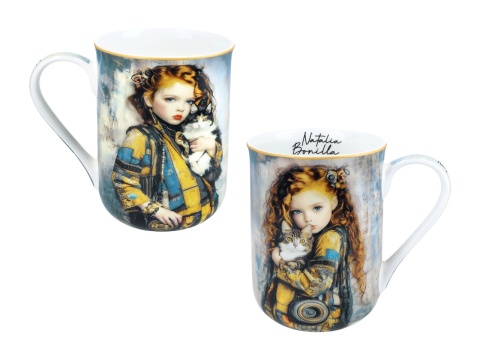 Kubek do kawy ze spodkiem porcelana Carmani Bonilla kot