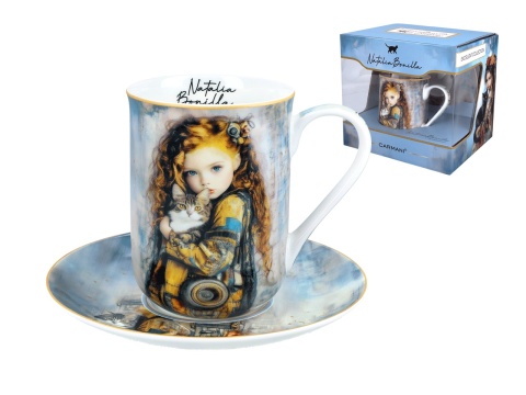 Kubek do kawy ze spodkiem porcelana Carmani Bonilla kot