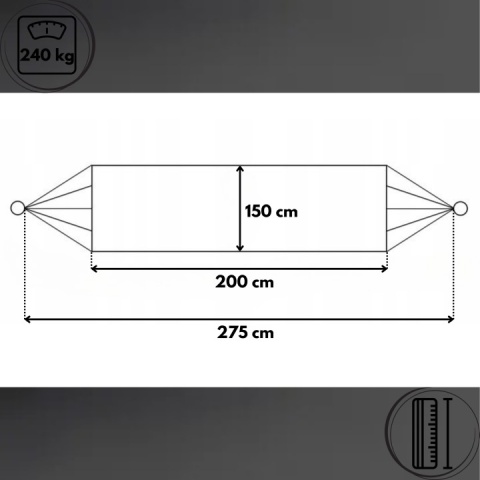 Hamak ogrodowy dwuosobowy turystyczny boho mocny 275x150 cm 240 kg