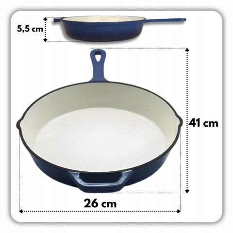 Patelnia żeliwna emaliowana Hage niebieska 26cm piekarnik indukcja
