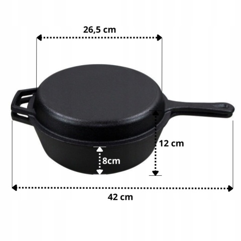 Rondel żeliwny z patelnią Hage 3w1 patelnia brytfanna garnek 26 cm indukcja