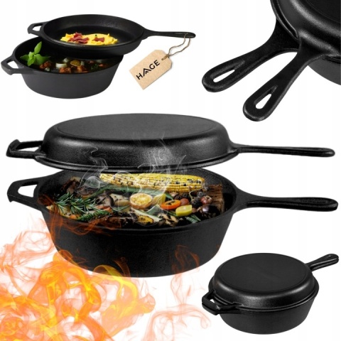 Rondel żeliwny z patelnią Hage 3w1 patelnia brytfanna garnek 26 cm indukcja