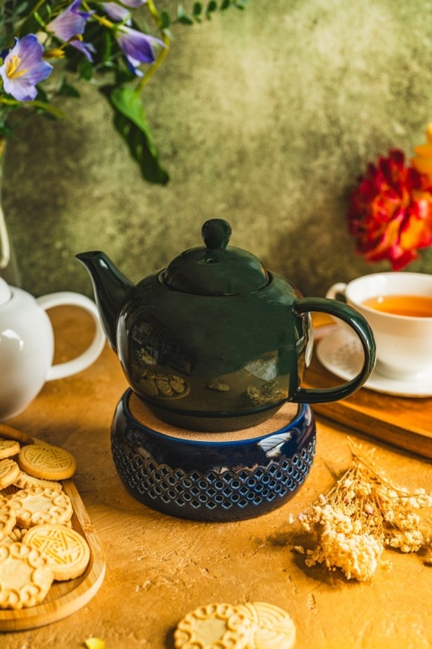 Dzbanek imbryk ceramiczny do herbaty z sitkiem 0,95 l czajniczek Bisette ciemno zielony