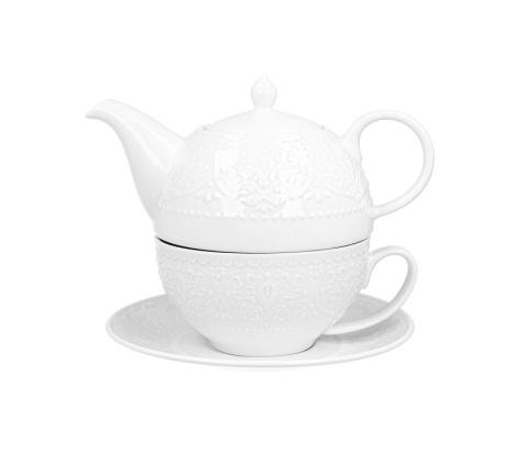 Imbryk dzbanek filiżanka zestaw tea for one biały do herbaty Alice na urodziny