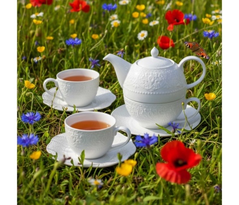 Imbryk dzbanek filiżanka zestaw tea for one biały do herbaty Alice na urodziny