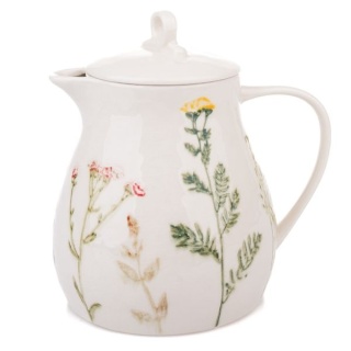 Dzbanek porcelanowy czajnik do herbaty 1,5 l tłoczony ręcznie malowane kolorowe kwiaty