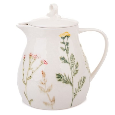 Dzbanek porcelanowy czajnik do herbaty 1,5 l tłoczony ręcznie malowane kolorowe kwiaty