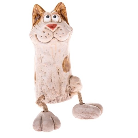 Figurka ceramiczna kot z wiszącymi nogami na prezent ozdoba na biurko