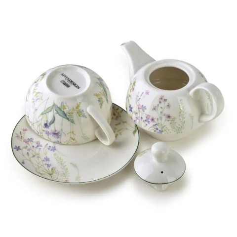 Filiżanka dzbanuszek komplet tea for one Faccia biały w kwiaty czajniczek porcelana