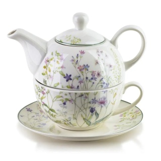 Filiżanka dzbanuszek komplet tea for one Faccia biały w kwiaty czajniczek porcelana