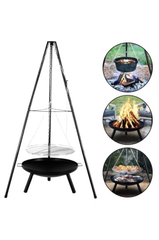 Trójnóg z rusztem do palenisk na ognisko 51 cm przenośny grill metalowa konstrukcja