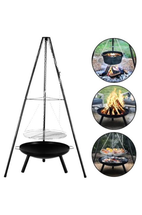 Trójnóg z rusztem do palenisk na ognisko 51 cm przenośny grill metalowa konstrukcja