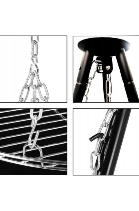 Trójnóg z rusztem do palenisk na ognisko 51 cm przenośny grill metalowa konstrukcja
