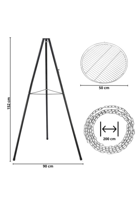 Trójnóg z rusztem do palenisk na ognisko 51 cm przenośny grill metalowa konstrukcja