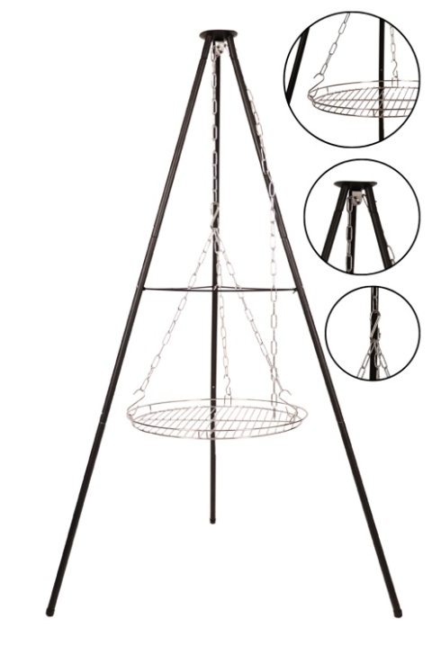 Trójnóg z rusztem do palenisk na ognisko 51 cm przenośny grill metalowa konstrukcja