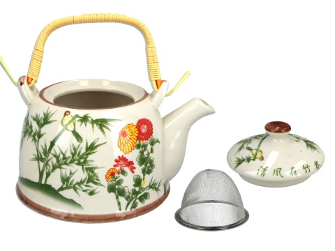 Dzbanek ceramiczny z sitkiem zaparzaczem orient w kwiaty do herbaty na prezent