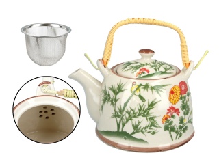 Dzbanek ceramiczny z sitkiem zaparzaczem orient w kwiaty do herbaty na prezent