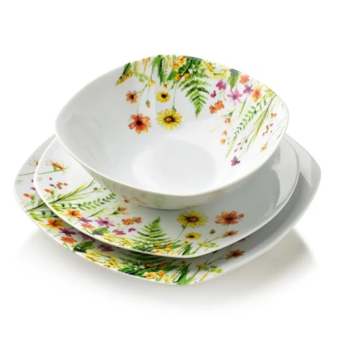 Komplet serwis obiadowy porcelana zestaw na prezent dla 6 osób lea gelb serwis w kwiaty
