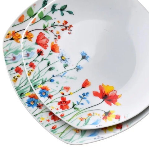 Serwis obiadowy komplet z porcelany zestaw na prezent dla 6 osób lea smooth serwis kwiaty