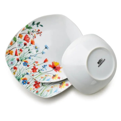 Serwis obiadowy komplet z porcelany zestaw na prezent dla 6 osób lea smooth serwis kwiaty