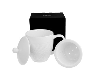 Kubek Diamond zaparzacz pokrywka biały porcelana na urodziny do herbaty ziół duo
