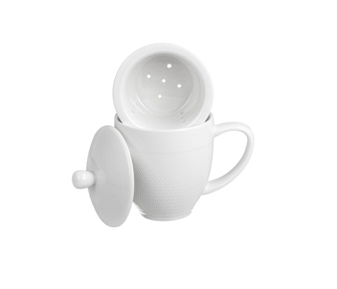 Kubek Diamond zaparzacz pokrywka biały porcelana na urodziny do herbaty ziół duo