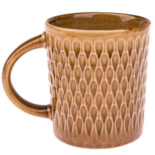 Kubek tłoczony ceramiczny do kawy herbaty wzór smocze łuski łezki jasny brąz dla mężczyzny