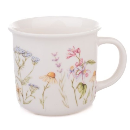 Kubek do herbaty kawy biały w kolorowe kwiaty polne porcelanowy na dzień kobiet