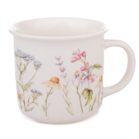 Kubek do herbaty kawy biały w kolorowe kwiaty polne porcelanowy na dzień kobiet
