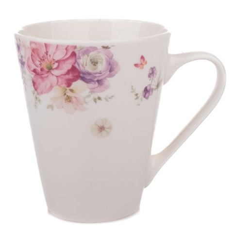 Kubek porcelanowy biały w kolorowe kwiaty do herbaty kawy na dzień kobiet