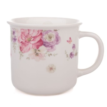 Kubek do herbaty kawy biały w kolorowe kwiaty porcelanowy na dzień kobiet