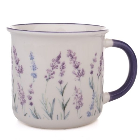 Kubek lawenda do herbaty kawy biały porcelanowy kwiaty na prezent urodzinowy