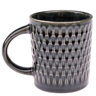 Kubek do herbaty kawy ceramiczny tłoczony wzór smocze łuski łezki czarno zielony