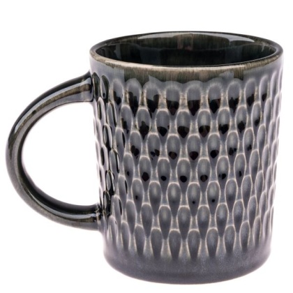 Kubek do herbaty kawy ceramiczny tłoczony wzór smocze łuski łezki czarno zielony