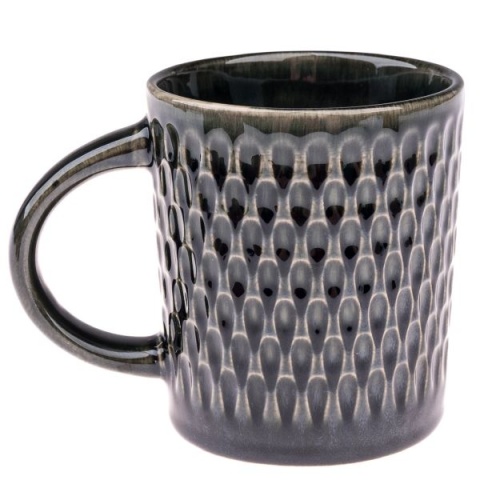 Kubek do herbaty kawy ceramiczny tłoczony wzór smocze łuski łezki czarno zielony