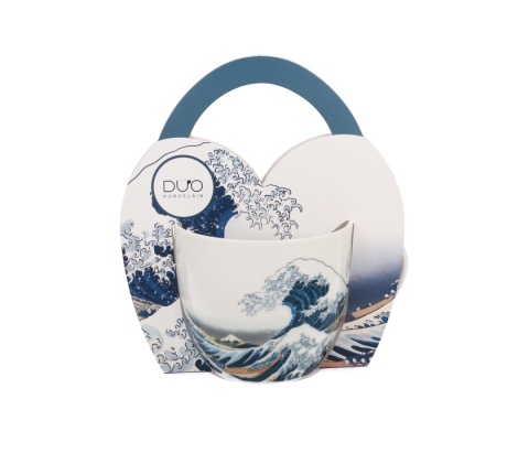 Kubek do herbaty porcelana w koszyku wielka fala great wave Hokusai
