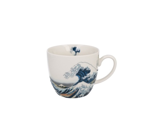 Kubek do herbaty porcelana w koszyku wielka fala great wave Hokusai