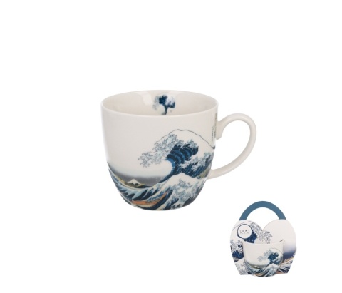 Kubek do herbaty porcelana w koszyku wielka fala great wave Hokusai
