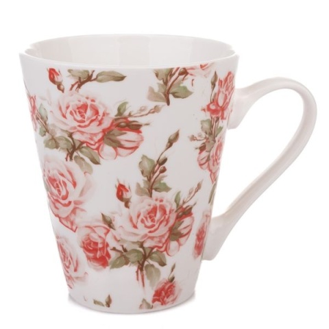 Kubek porcelanowy biały w róże kwiaty do herbaty kawy na dzień kobiet 310ml