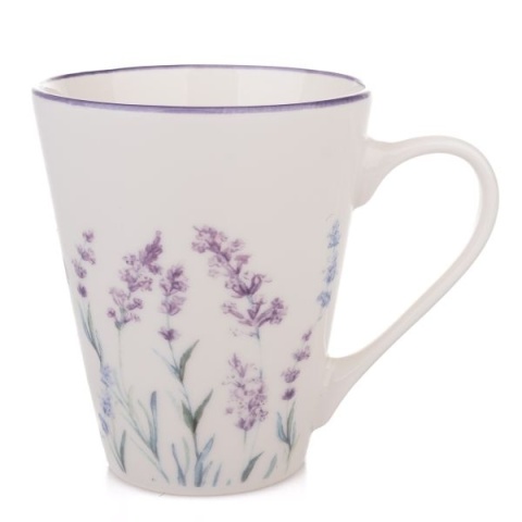 Kubek lawenda porcelanowy biały do herbaty kawy prezent na dzień kobiet 310ml