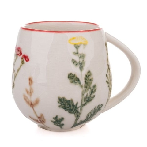 Kubek w kwiaty do herbaty kawy porcelanowy prezent na dzień kobiet tłoczony w kwiaty