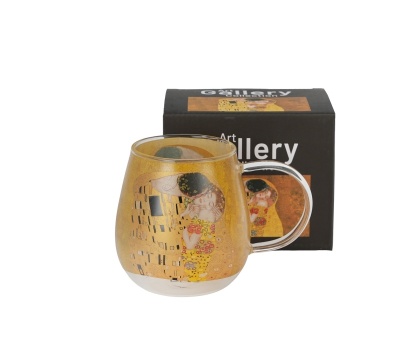 Szklany kubek baryłka do herbaty Klimt Pocałunek the kiss classic