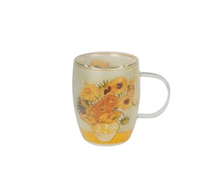Kubek szklany podwójna ścianka Gogh Słoneczniki Sunflowers do herbaty kwiaty