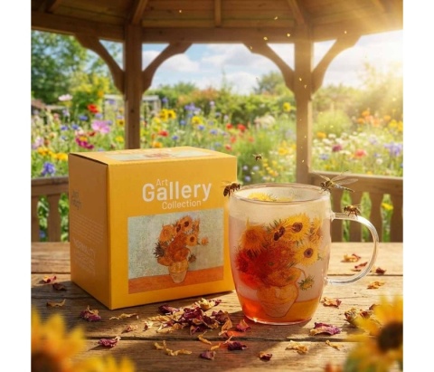 Kubek szklany podwójna ścianka Gogh Słoneczniki Sunflowers do herbaty kwiaty