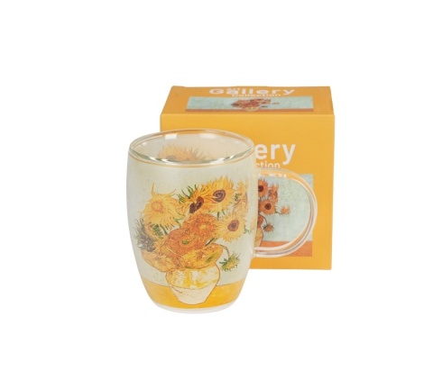 Kubek szklany podwójna ścianka Gogh Słoneczniki Sunflowers do herbaty kwiaty