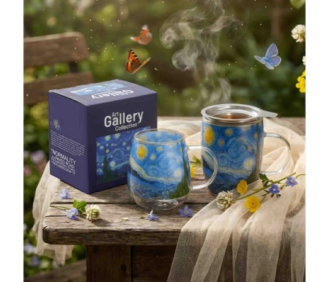 Szklany kubek podwójna ścianka Gogh Starry night do herbaty gwiaździsta noc